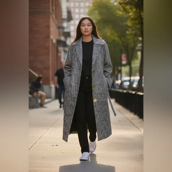 LK Bennett CT Gigi Tweed Belted Coat, Gold Buttons, US 2 - Picture 2 of 7